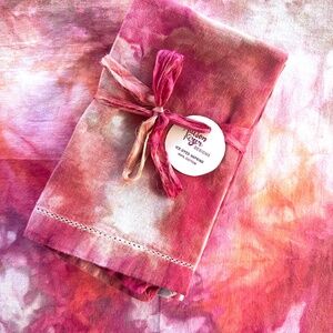 Ice Dyed Napkins Set of 4 Tie Dye Volcano Burgundy Orange Hand Dyed 20x20 cotton